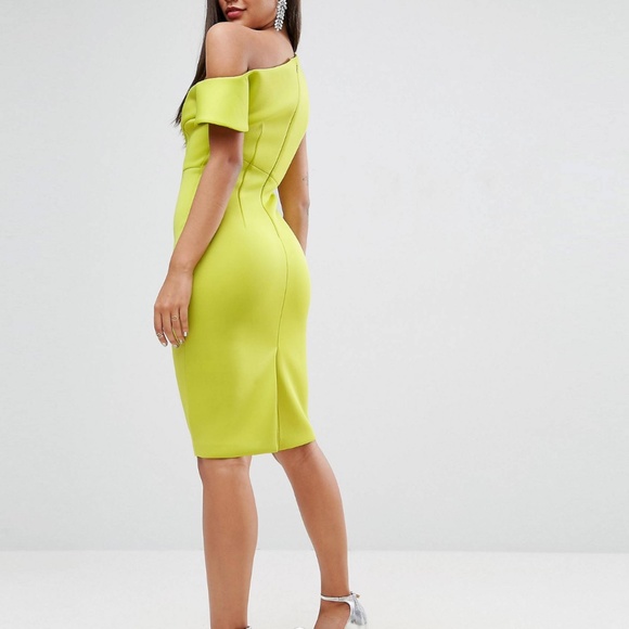 Pre-owned ASOS PREMIUM Scuba One Shoulder Bardot Midi Dress US10 - Picture 2 of 4